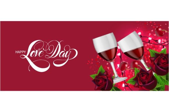 Download Happy Love Day Lettering with Wine Glass - Day Collection