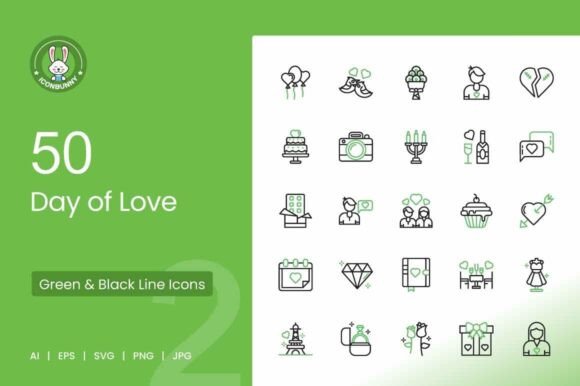Download Day of Love Green &amp; Black Icons - Day Collection