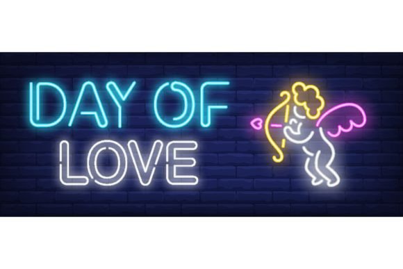 Download Day of Love Neon Text with Cute Cupid. S - Day Collection