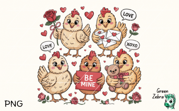 Download Retro Valentine's Day Farm Chickens PNG - Day Collection