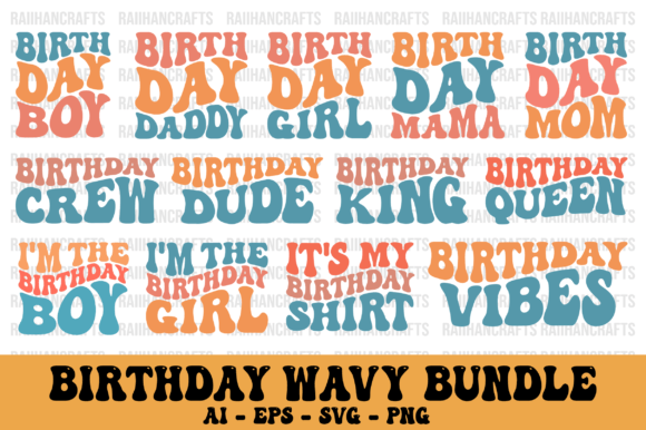 Download Birthday Retro Wavy Design Bundle Svg - Day Collection