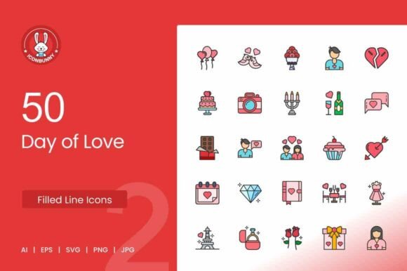 Download Day of Love Filled Line Icons - Day Collection
