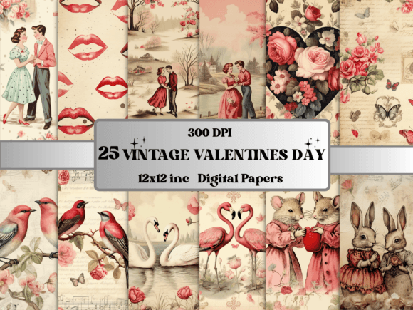 Download Retro Valentine's Day Digital Paper - Day Collection