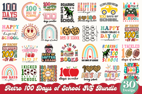 Download Retro 100 Days of School SVG Bundle - Day Collection