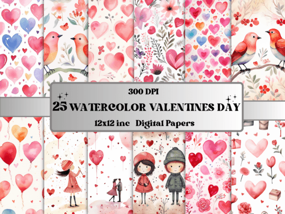 Download Watercolor Valentine's Day Digital Paper - Day Collection