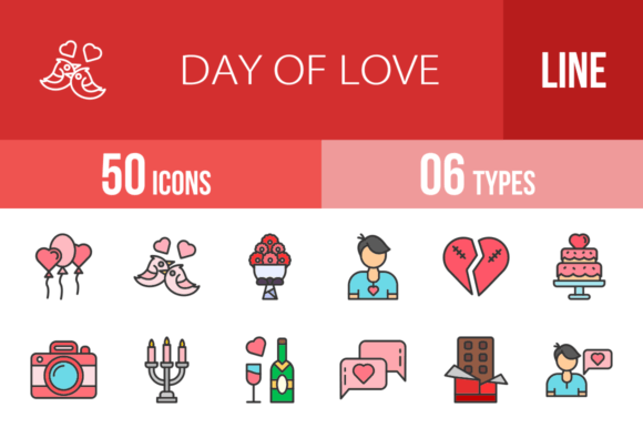 Download 50 Day of Love Filled Line Icons - Day Collection