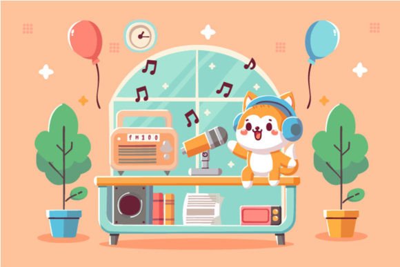 Download Vector World Radio Day with a Cat - Day Collection